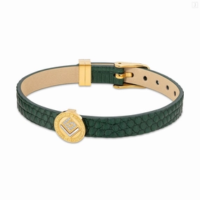 Guy Laroche Diane Gold Plated Green Leather Bracelet With Crystals fashion-jewelry  