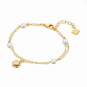 Guy Laroche Gisele Ladies Gold Plated Bracelet With Perls & Crystals fashion-jewelry  
