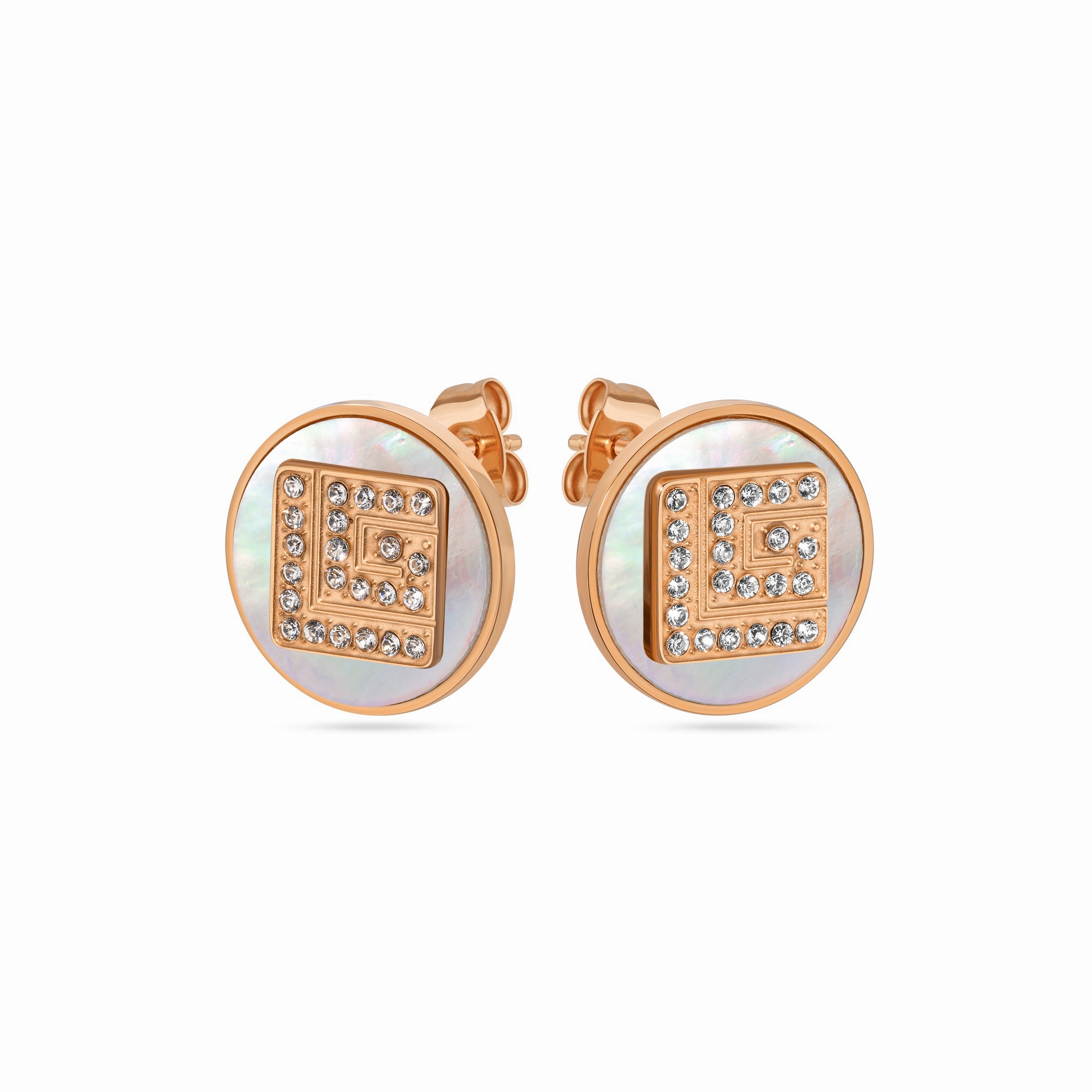 Guy Laroche Gisele Ladies Rose-Gold Earrings With Mother Of Pearl & Crystals