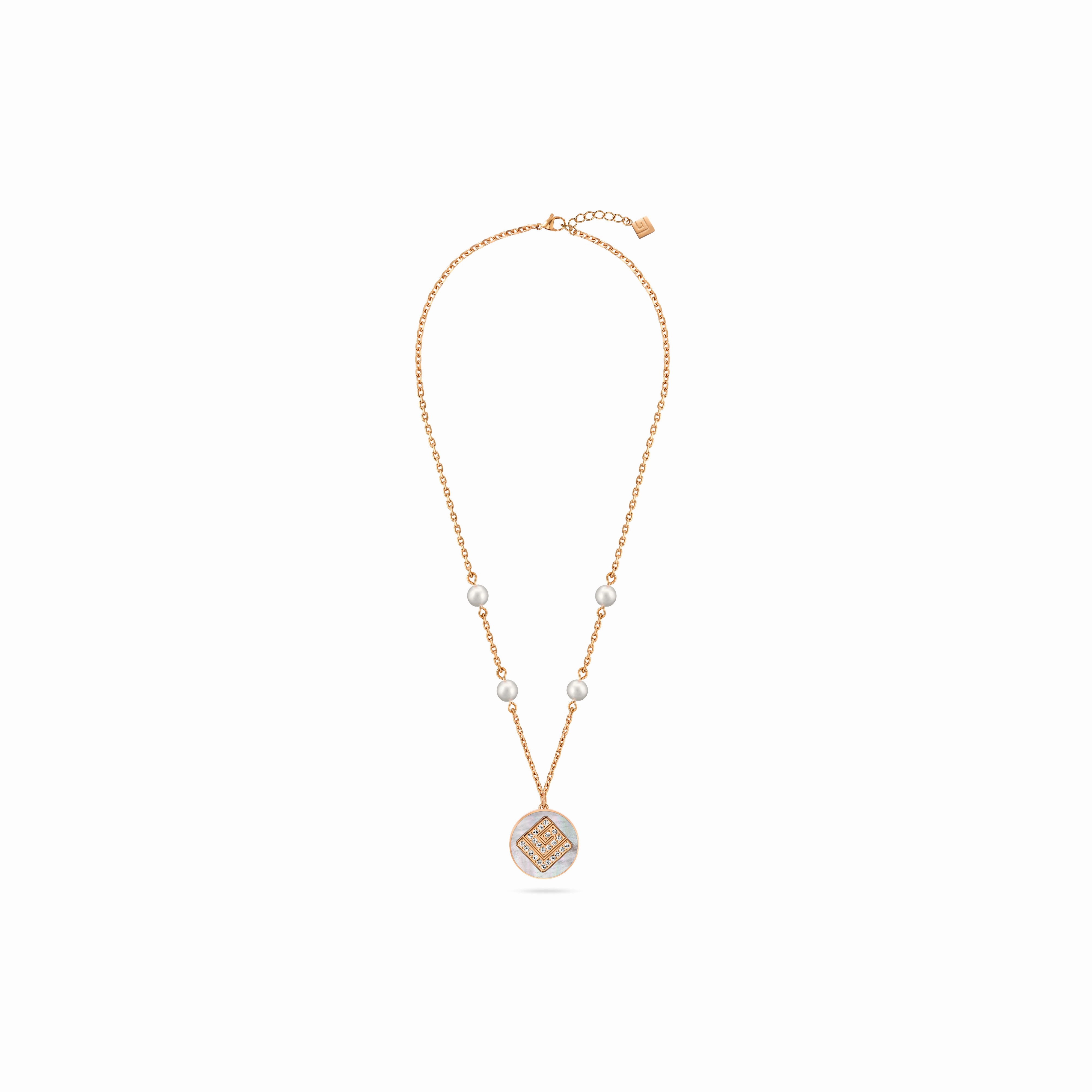 Guy Laroche Gisele Ladies Small Rose-Gold Necklace With Mother Of Pearl & Crystals fashion-jewelry  