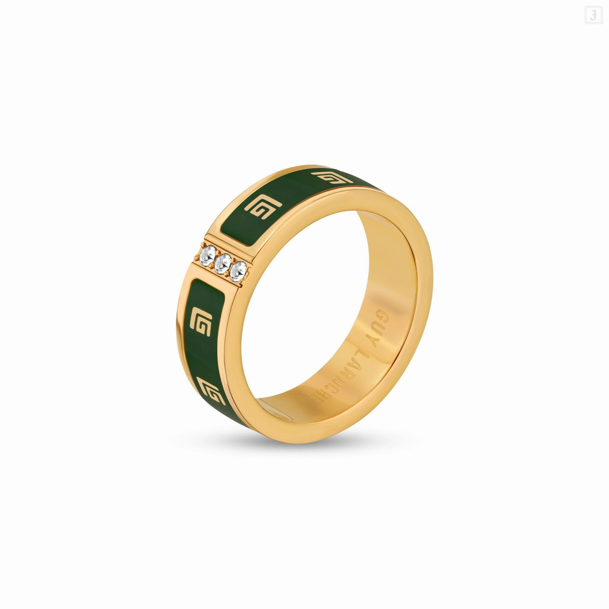 Guy Laroche Grace Gold Plated Ring With Green Enamel & Crystals Size 54