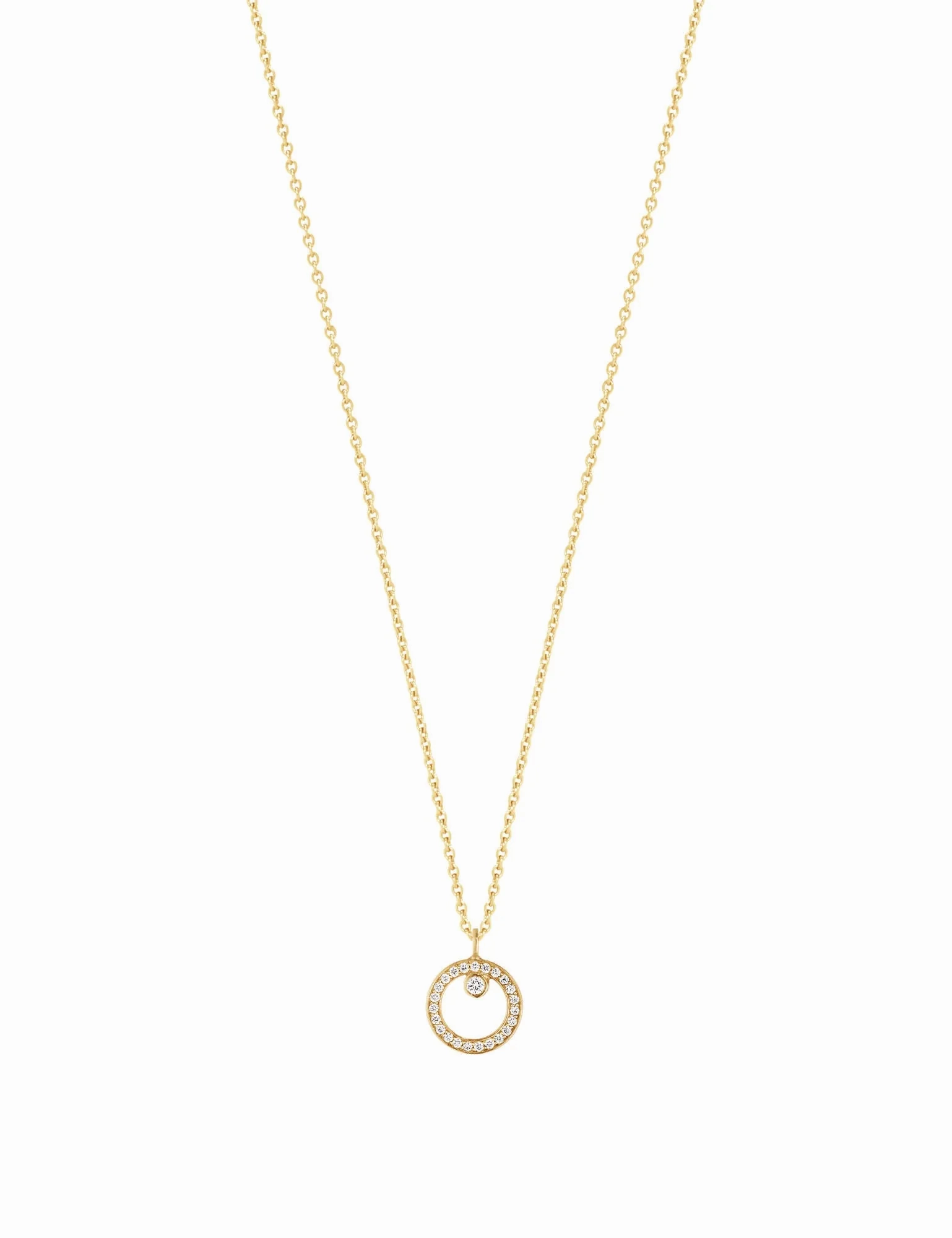 Halo 18K Gold Necklace w. Diamonds 0.06 ct