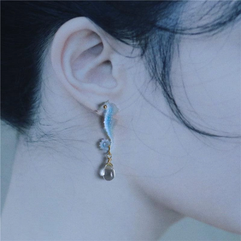 Hand Made Resin Carved Hippocampal Earrings