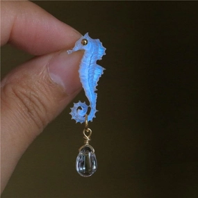 Hand Made Resin Carved Hippocampal Earrings 