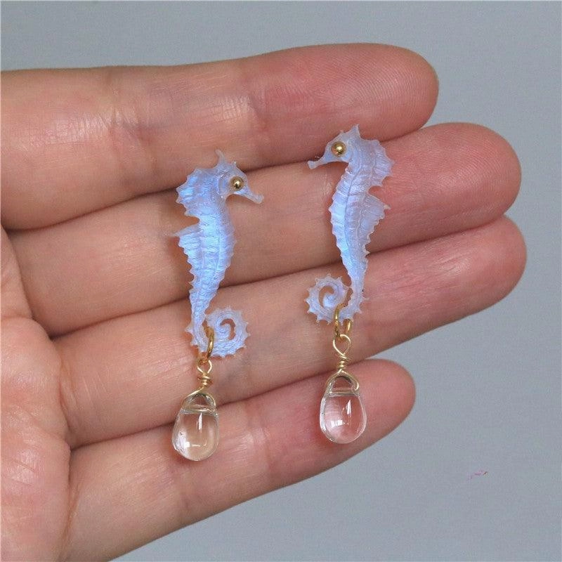 Hand Made Resin Carved Hippocampal Earrings