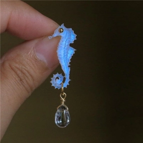 Hand Made Resin Carved Hippocampal Earrings 