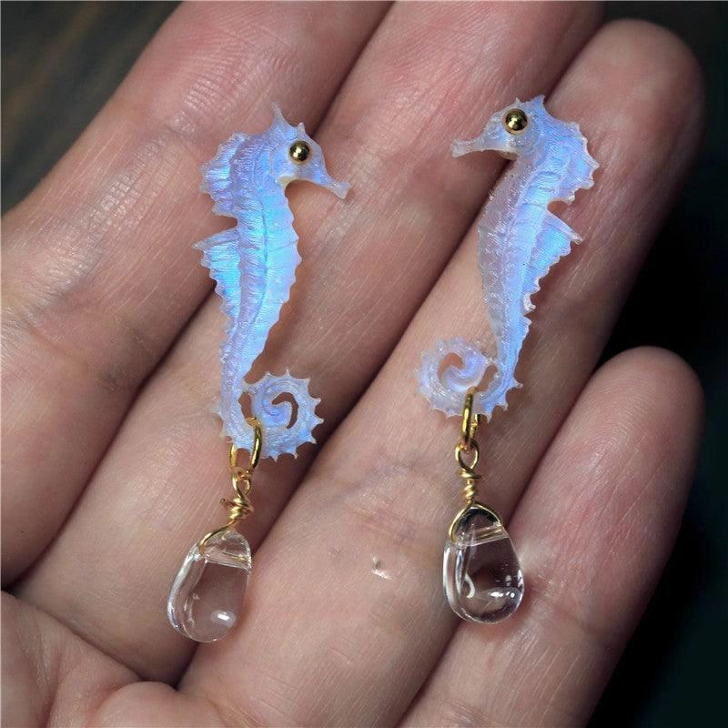 Hand Made Resin Carved Hippocampal Earrings
