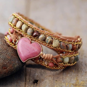 Hand-woven Stone 3-layer Leather Chain 