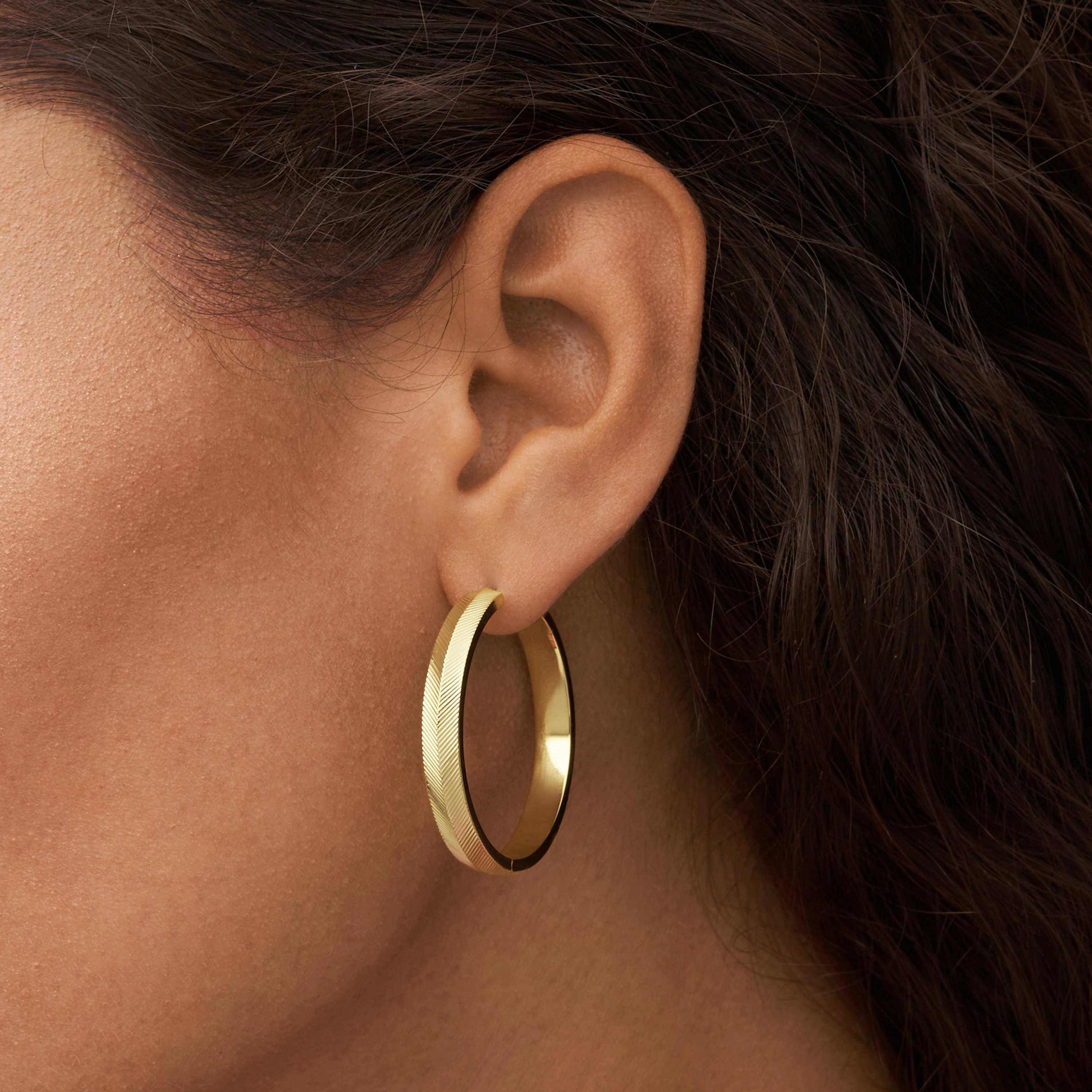 Harlow Linear Texture Gold-Tone Stainless Steel Hoop Earrings