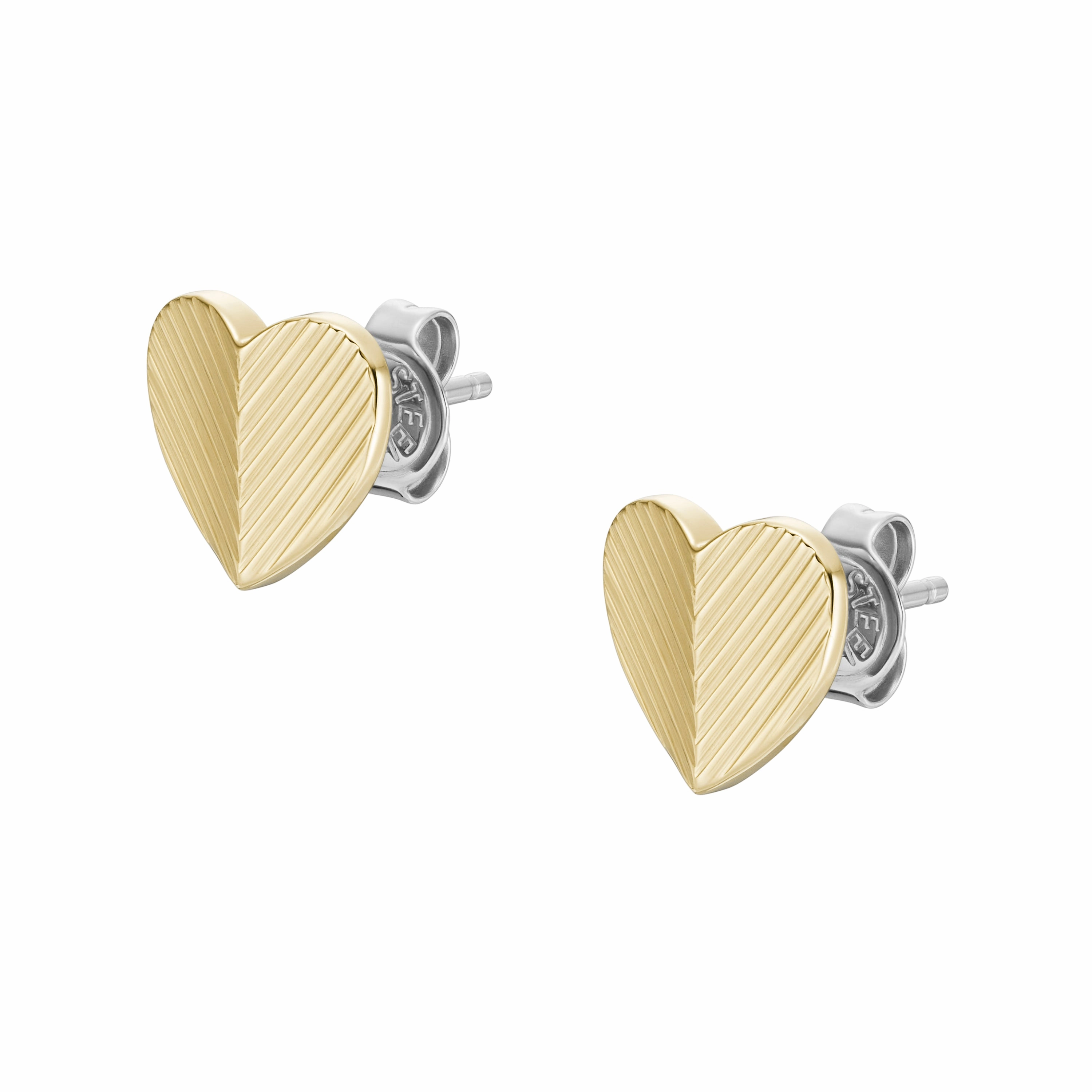 Harlow Linear Texture Heart Gold-Tone Stainless Steel Stud Earrings