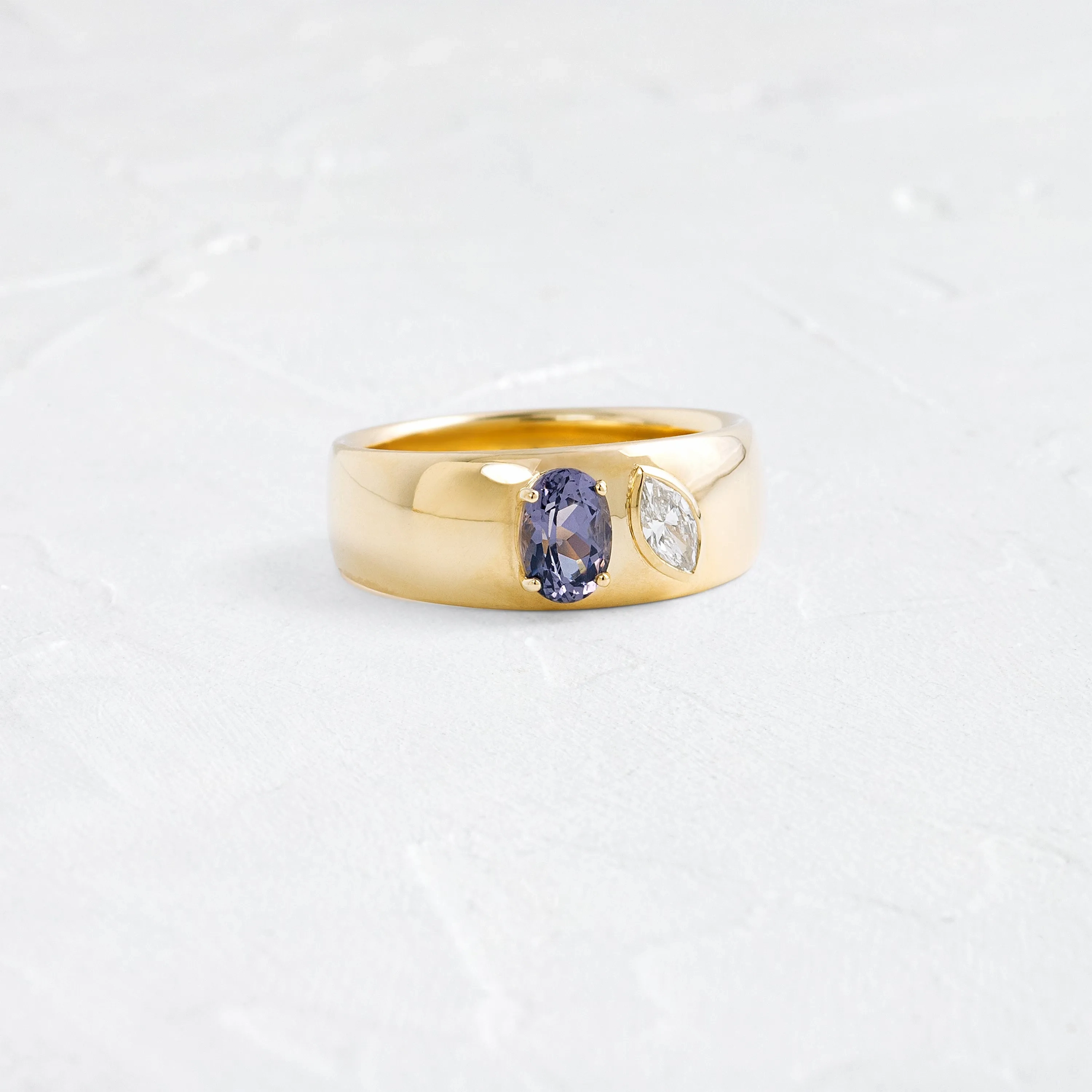 Hemisphere Bezel Cigar Band, Purple Spinel and Diamond