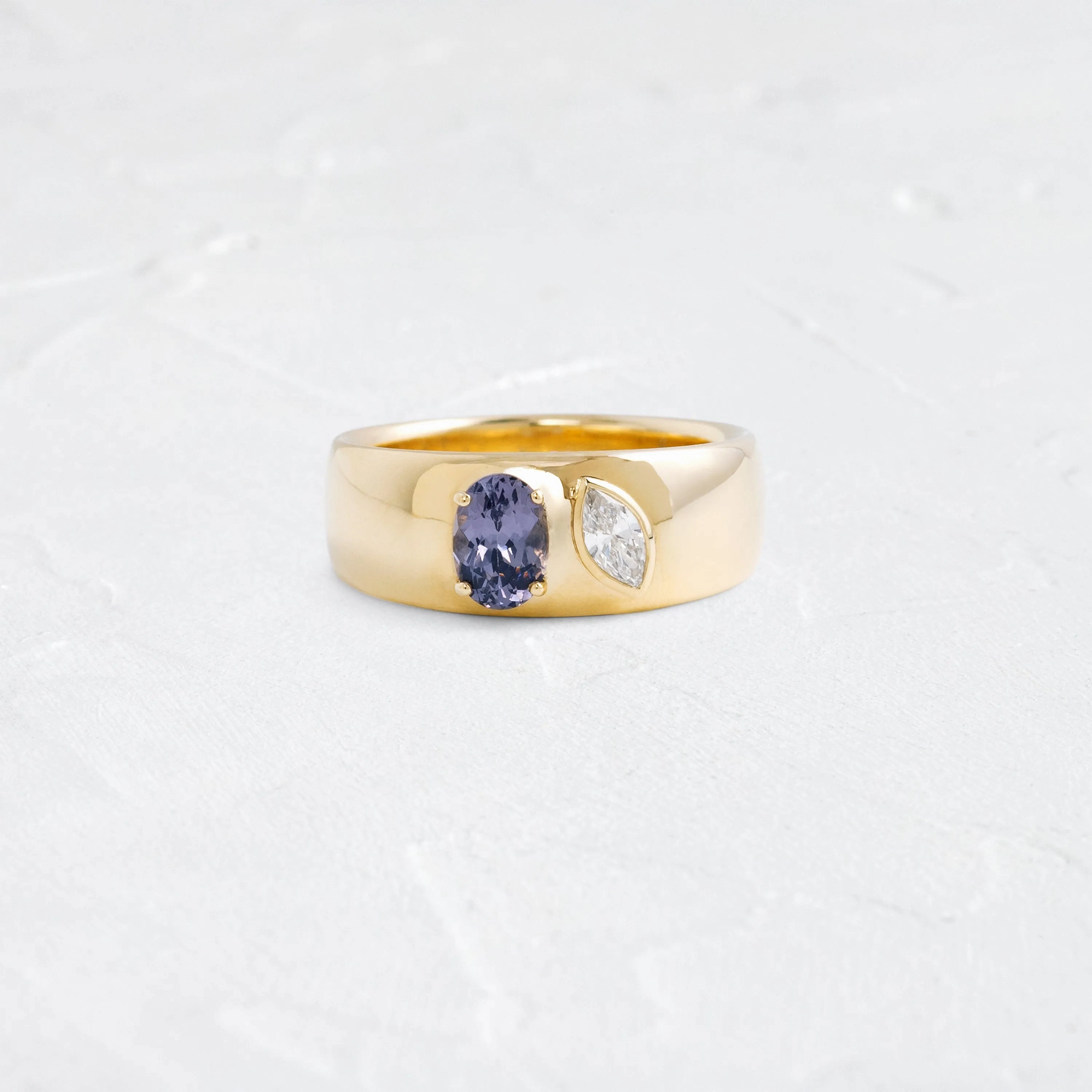 Hemisphere Bezel Cigar Band, Purple Spinel and Diamond
