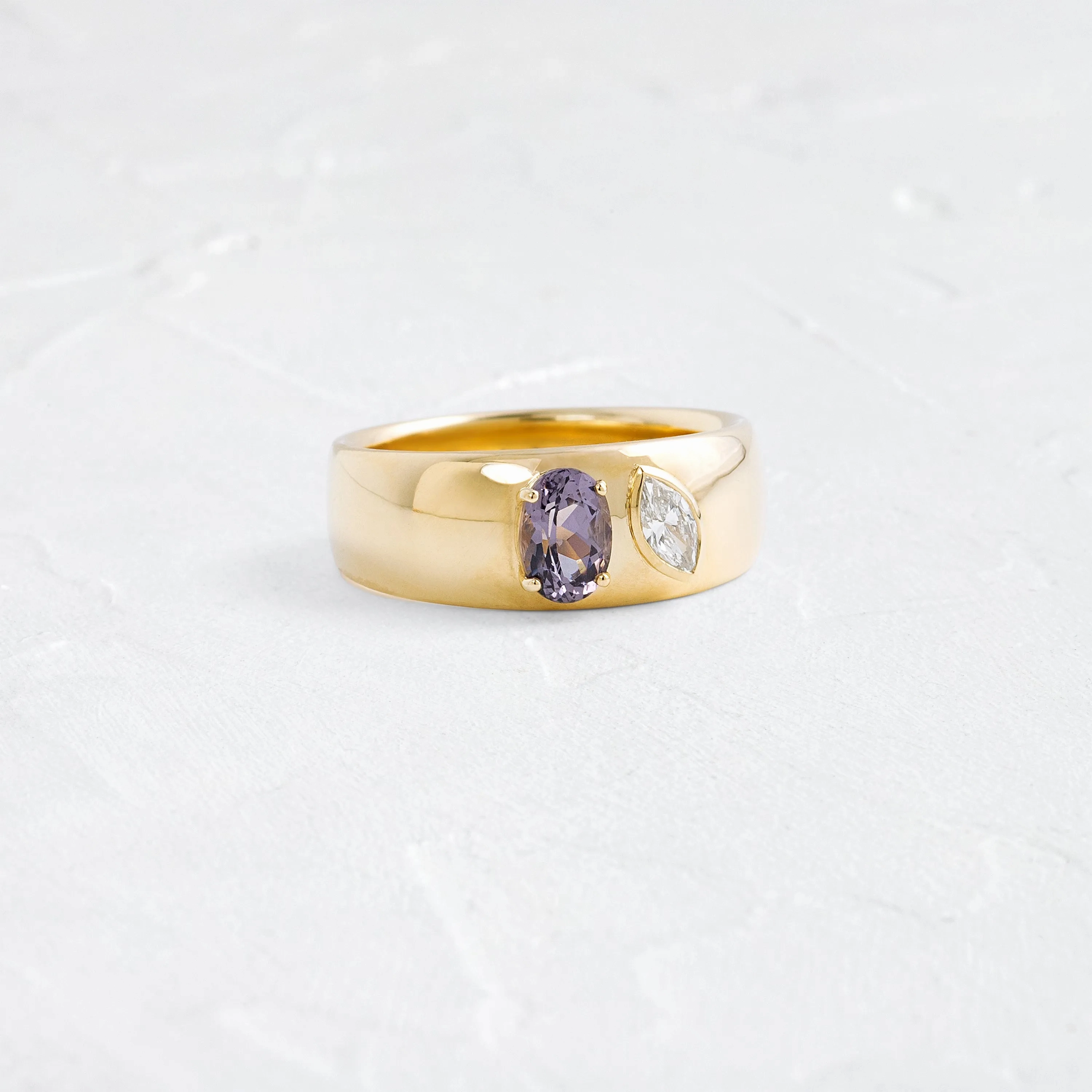 Hemisphere Bezel Cigar Band, Purple Spinel and Diamond