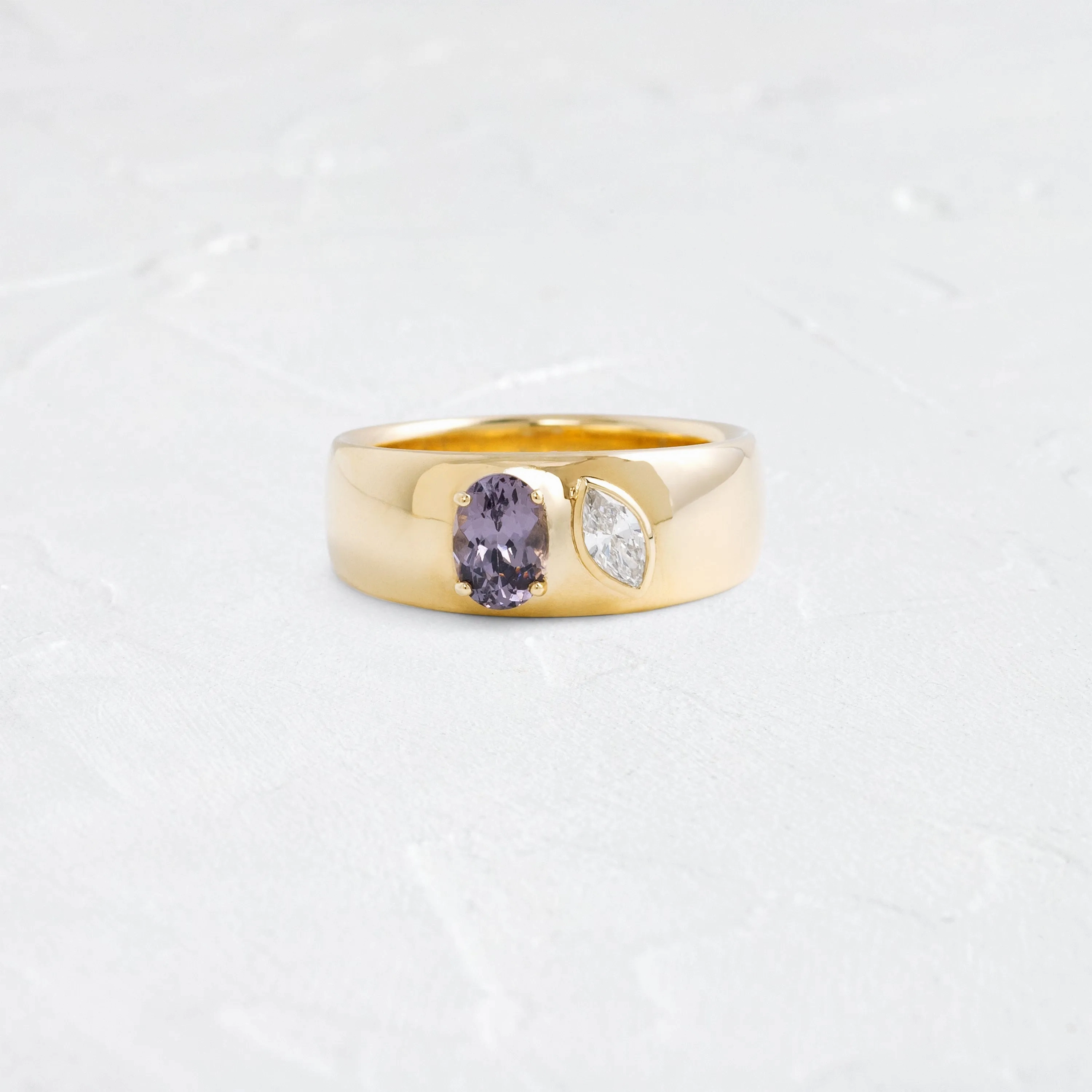 Hemisphere Bezel Cigar Band, Purple Spinel and Diamond