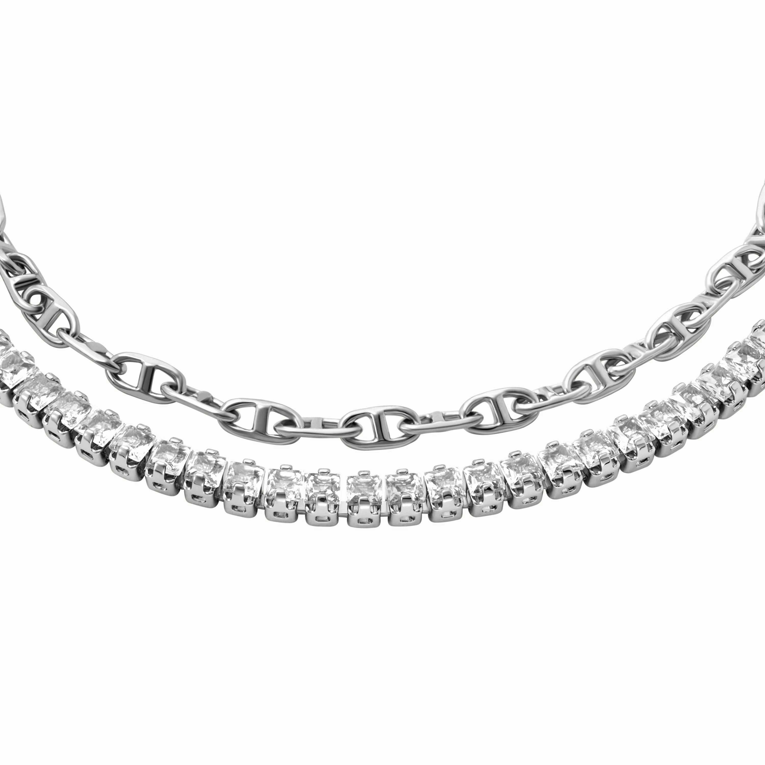 Heritage D-Link Glitz Silver-Tone Brass Chain Tennis Bracelet