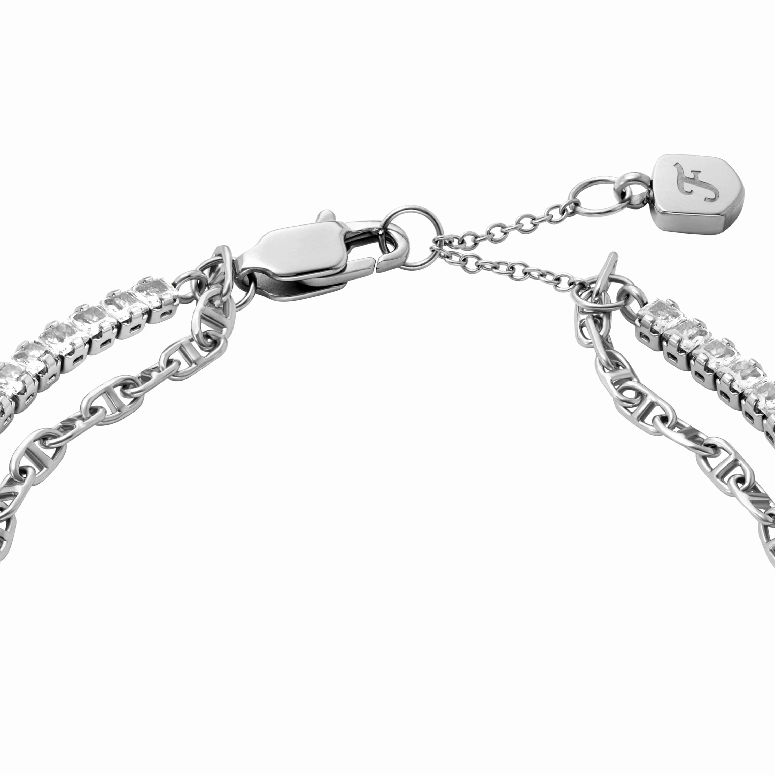 Heritage D-Link Glitz Silver-Tone Brass Chain Tennis Bracelet