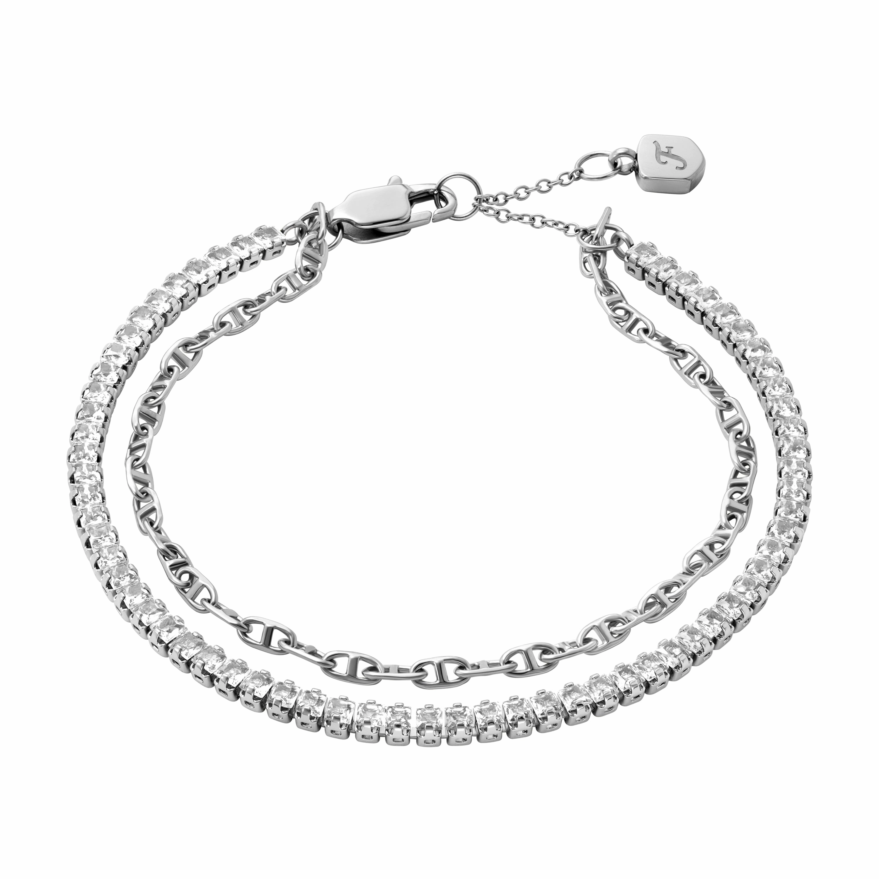 Heritage D-Link Glitz Silver-Tone Brass Chain Tennis Bracelet fashion-jewelry  