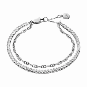 Heritage D-Link Glitz Silver-Tone Brass Chain Tennis Bracelet fashion-jewelry  