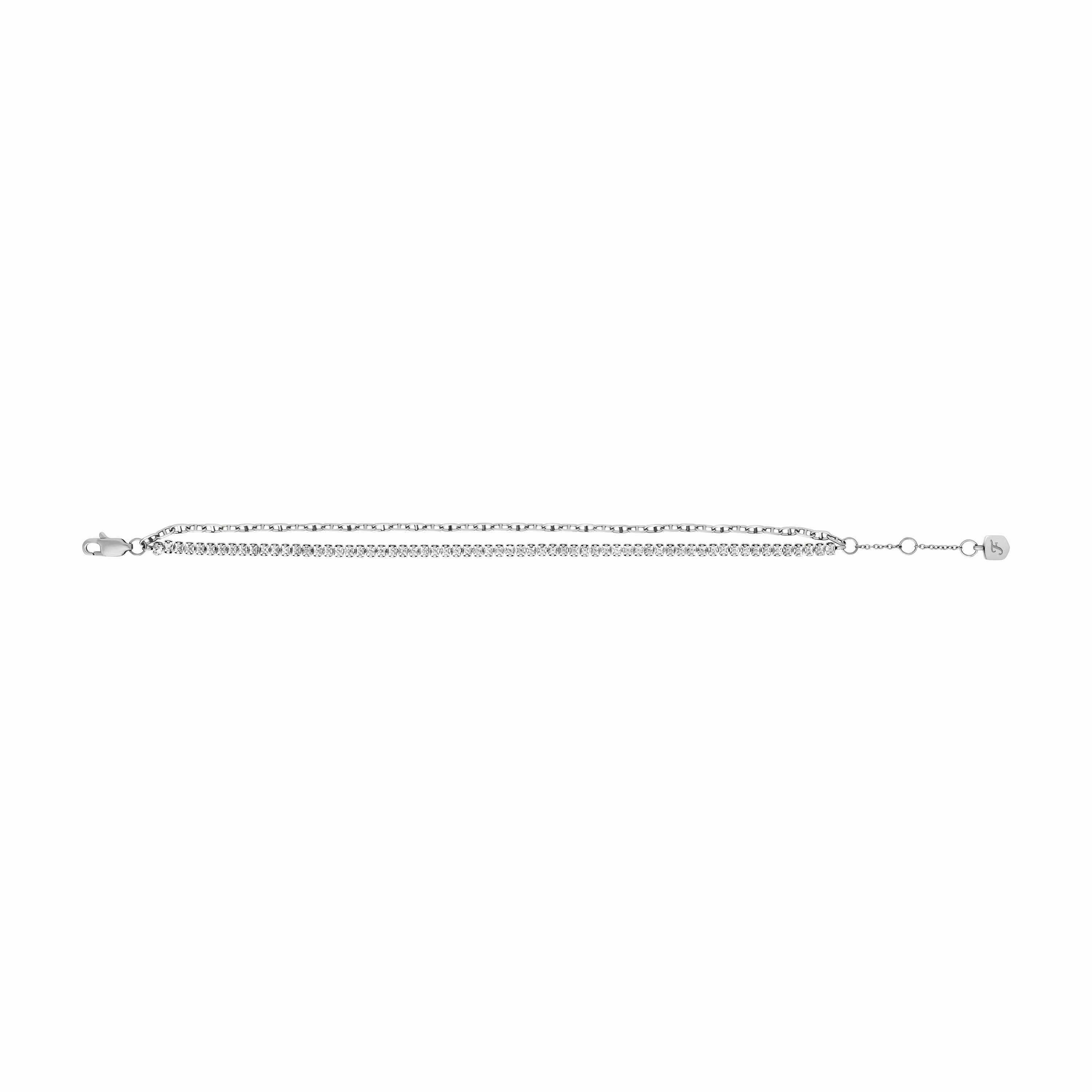 Heritage D-Link Glitz Silver-Tone Brass Chain Tennis Bracelet