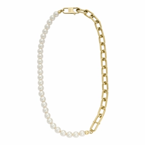 Heritage Pearl D-Link Gold-Tone Stainless Steel Chain Necklace fashion-jewelry  