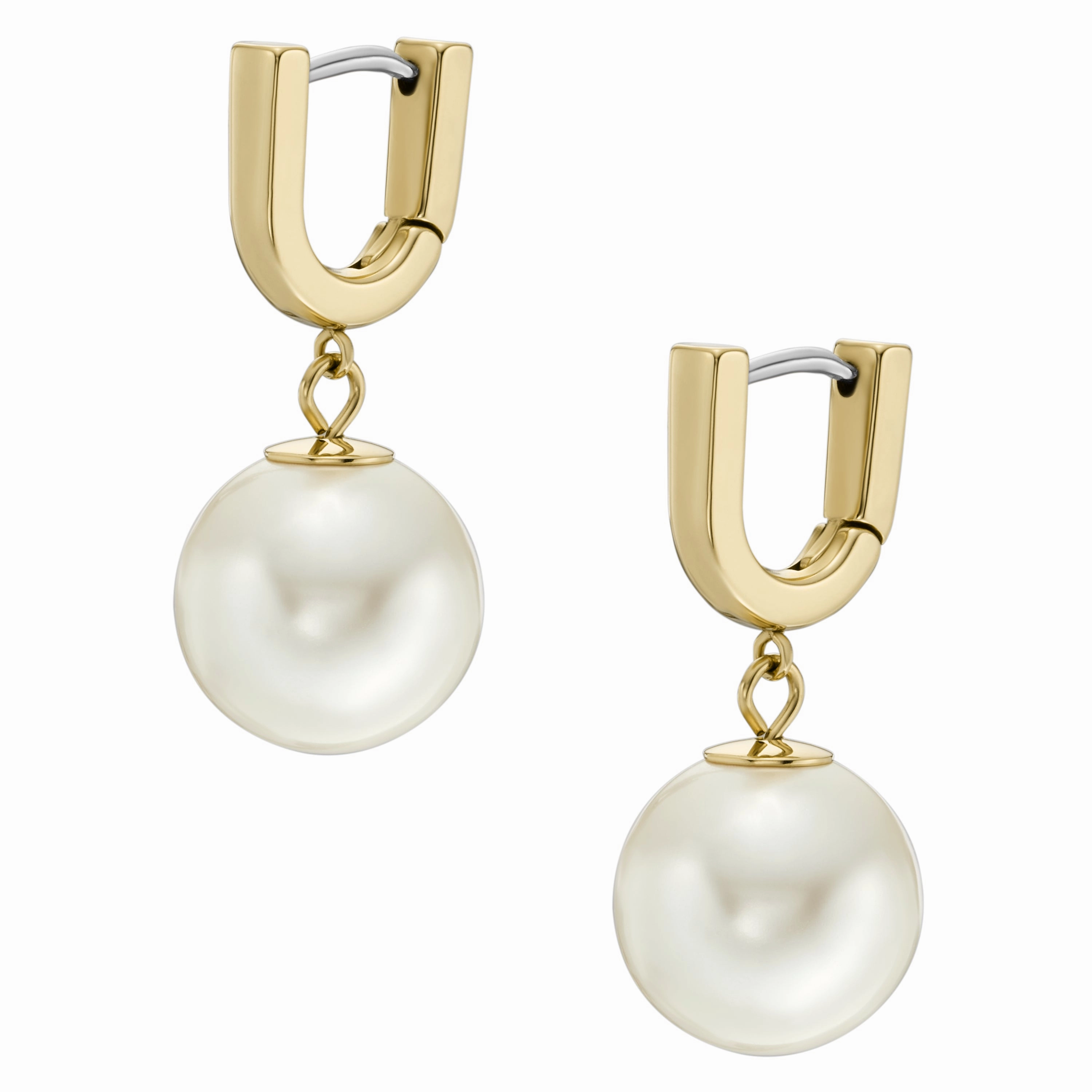 Heritage Pearl D-Link Gold-Tone Stainless Steel Hoop Earrings