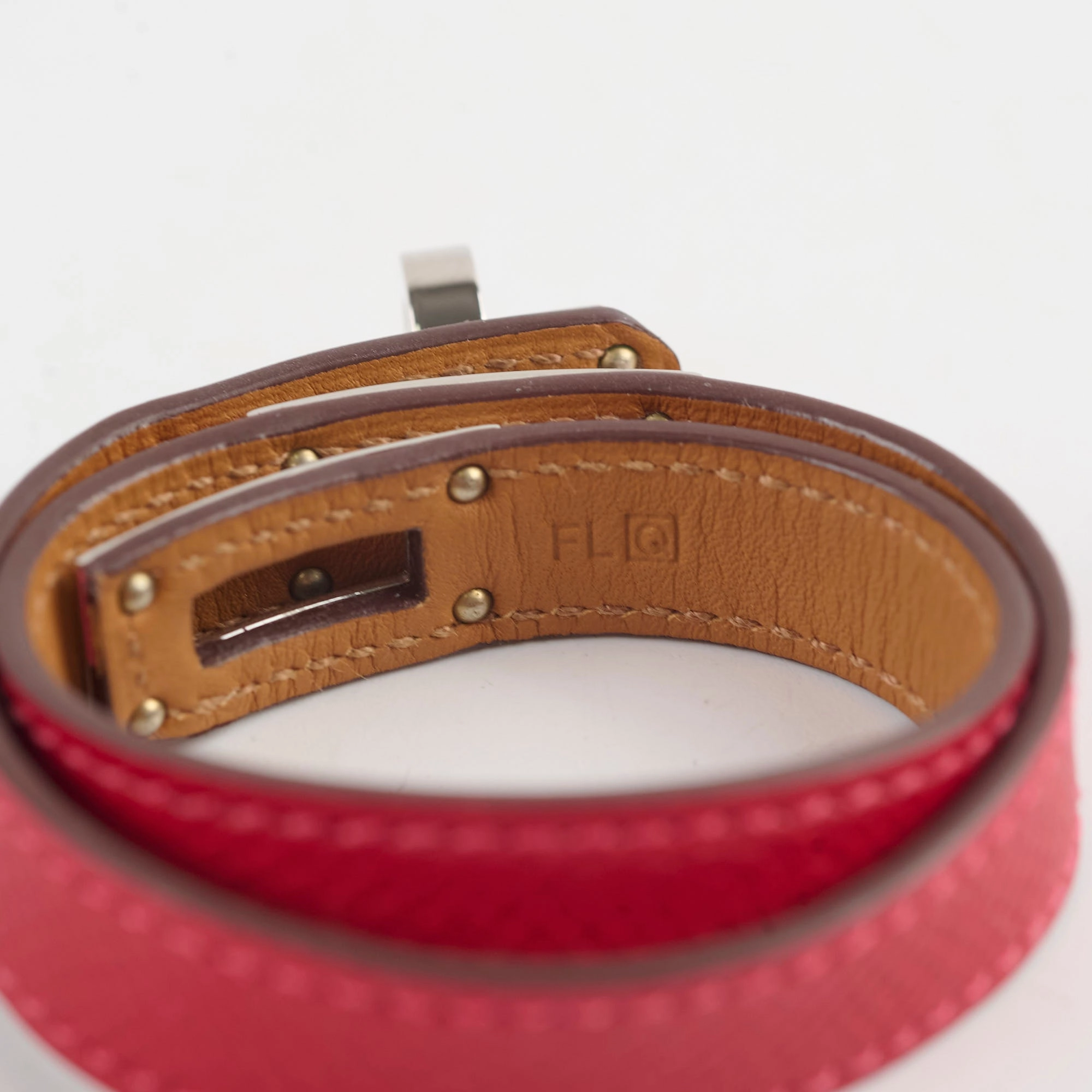 Hermes Leather Double Tour Bracelet XS Epsom Rouge Casque