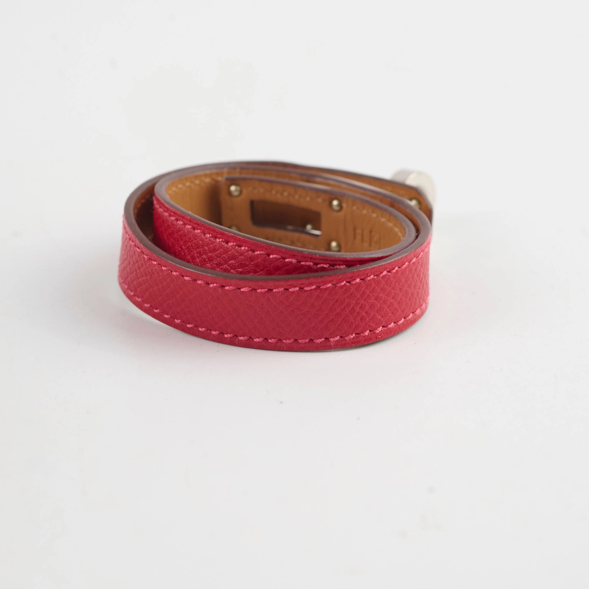 Hermes Leather Double Tour Bracelet XS Epsom Rouge Casque