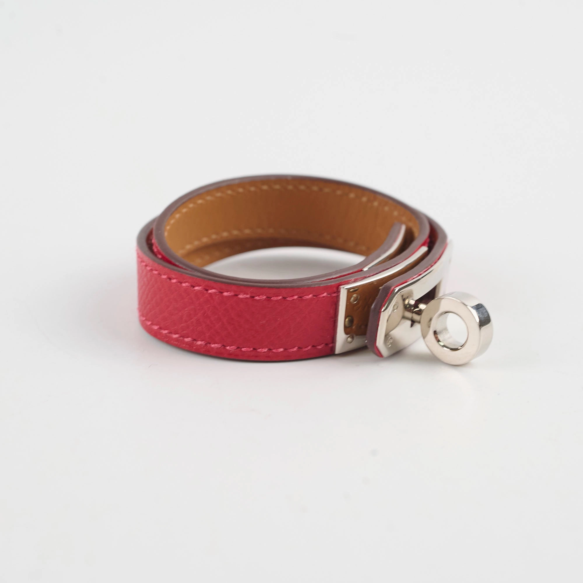 Hermes Leather Double Tour Bracelet XS Epsom Rouge Casque