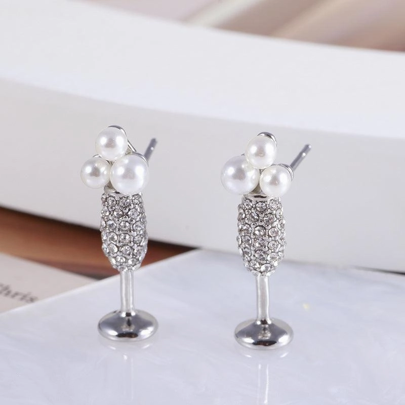 High Cup Earrings With Pearl Inlay Design 