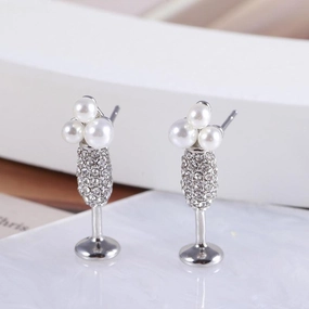 High Cup Earrings With Pearl Inlay Design 