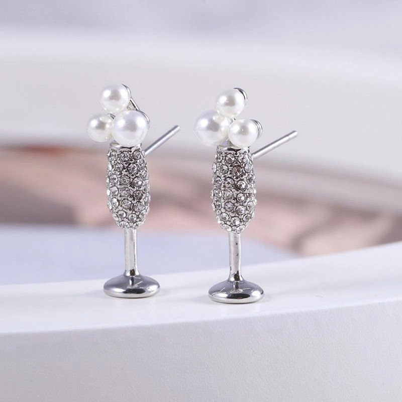 High Cup Earrings With Pearl Inlay Design
