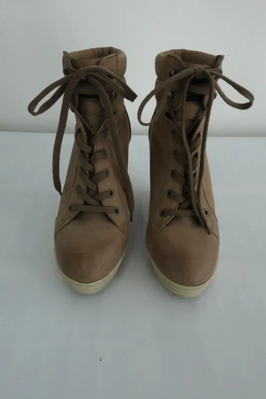 Hogan Rebel Wedge Sneakers Beige Leder Größe 39.5 Schnürer High Top