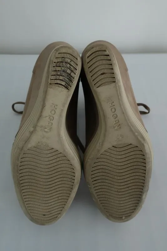 Hogan Rebel Wedge Sneakers Beige Leder Größe 39.5 Schnürer High Top