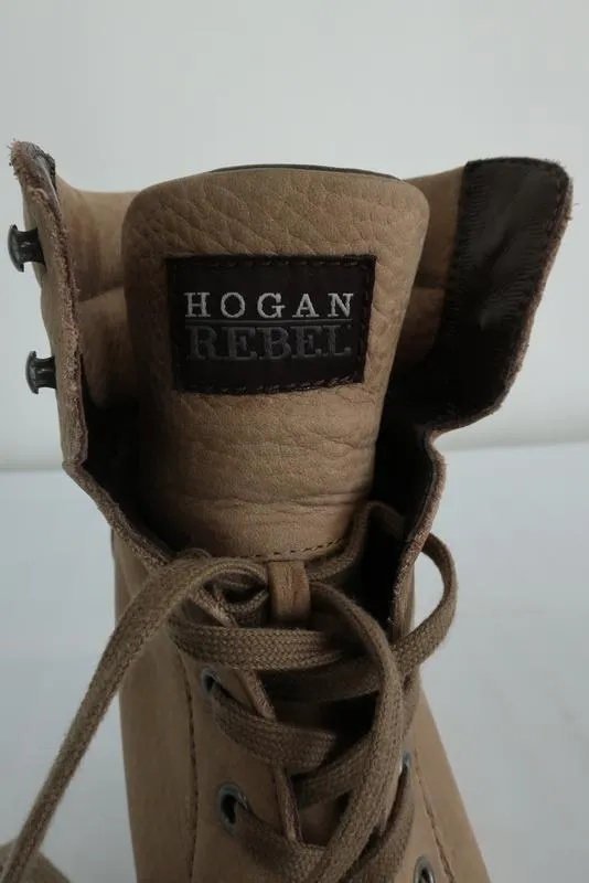 Hogan Rebel Wedge Sneakers Beige Leder Größe 39.5 Schnürer High Top
