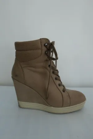 Hogan Rebel Wedge Sneakers Beige Leder Größe 39.5 Schnürer High Top