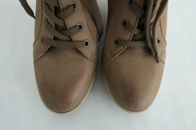 Hogan Rebel Wedge Sneakers Beige Leder Größe 39.5 Schnürer High Top