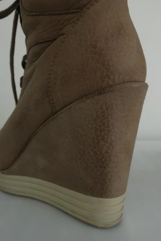 Hogan Rebel Wedge Sneakers Beige Leder Größe 39.5 Schnürer High Top