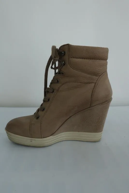 Hogan Rebel Wedge Sneakers Beige Leder Größe 39.5 Schnürer High Top