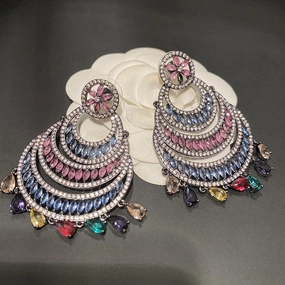 Hollow Color Large Circle Crescent Shaped Water Drop Tassel Earrings 