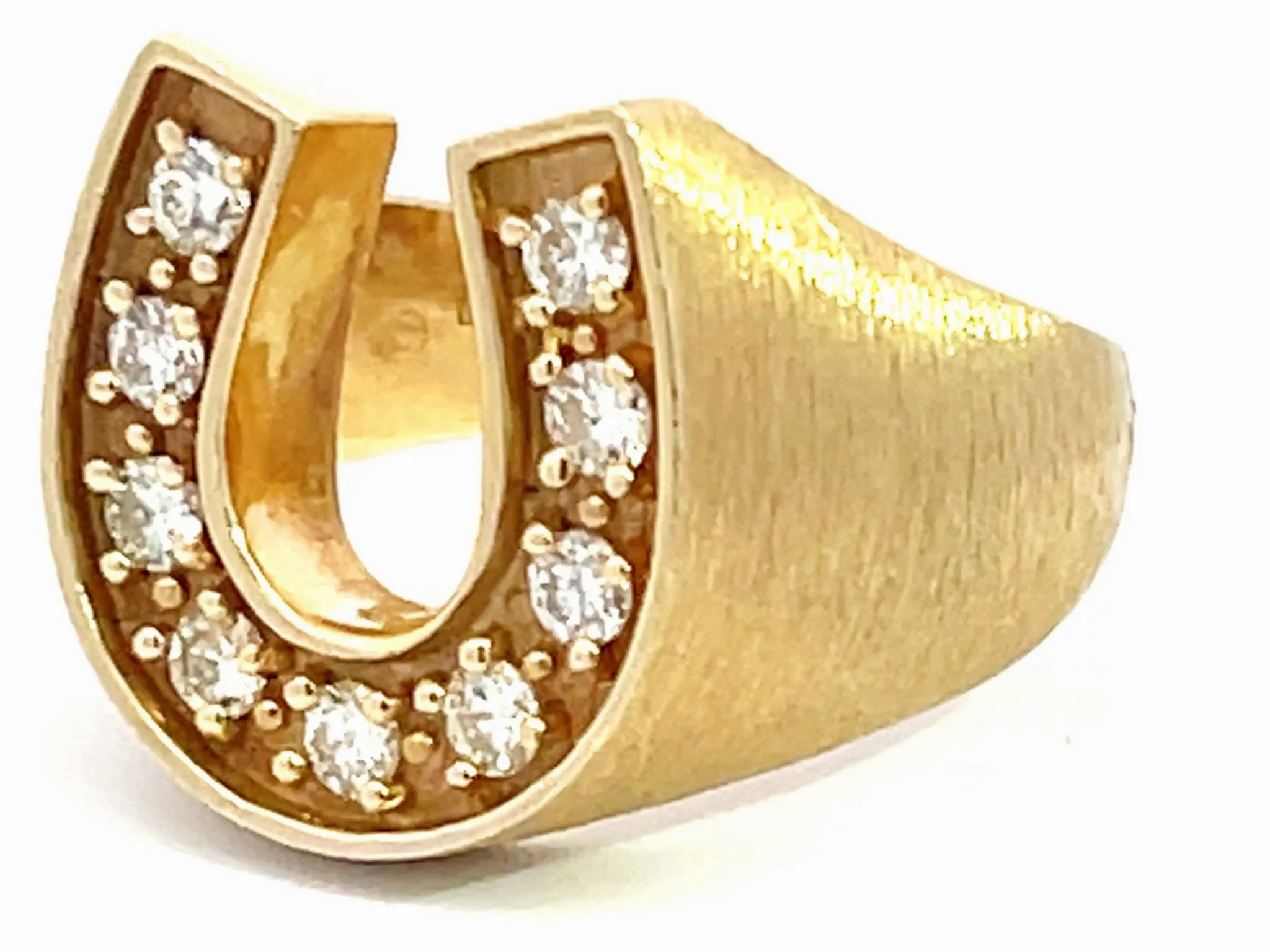 Horseshoe 9 Diamond Satin Finish Ring in 14k Yellow Gold