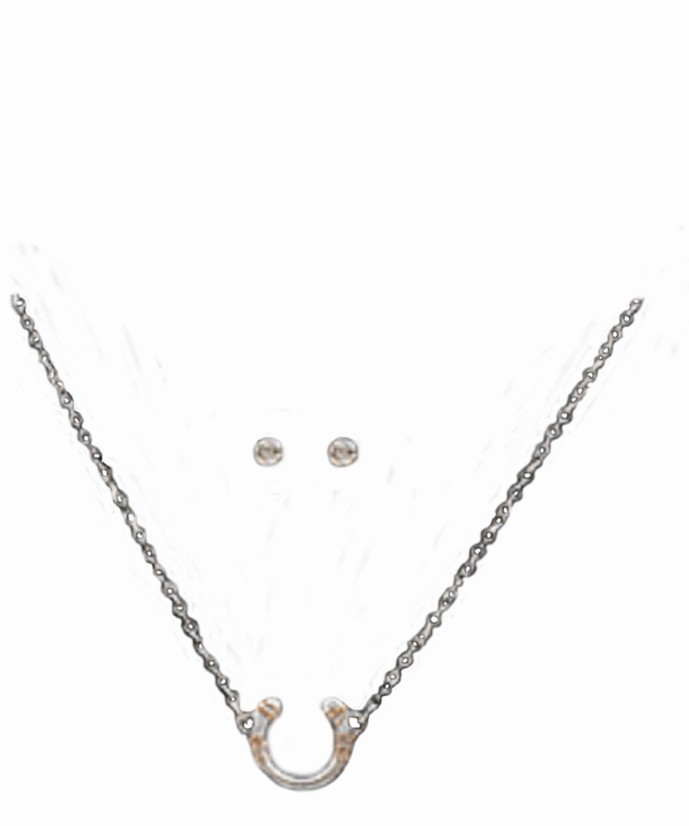 Horseshoe Necklace And Crystal Stud Earrings Set texture-rose-gold  