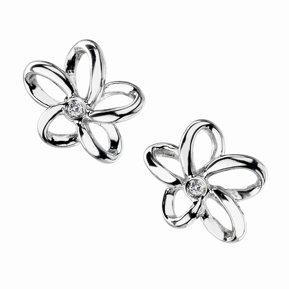 Hot Diamonds Paradise Open Flower Silver Earrings DE248 ear-earrings  