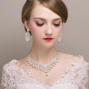 Imitation Pearl Necklace Earrings Two-piece Set 