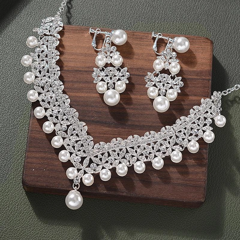 Imitation Pearl Necklace Earrings Two-piece Set