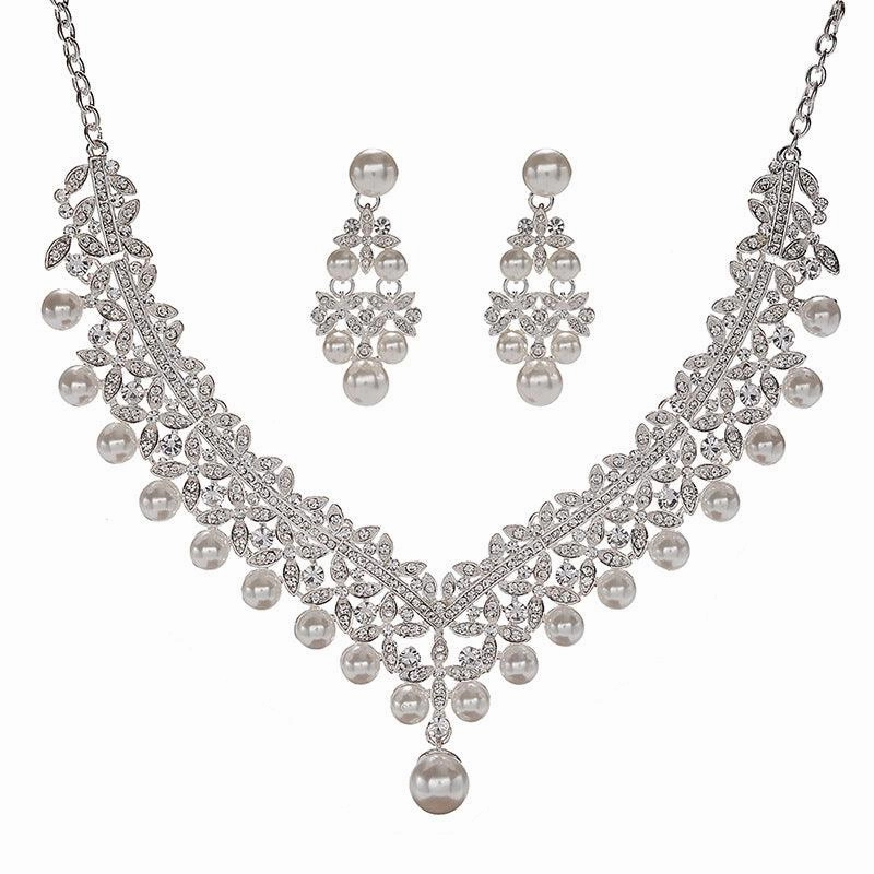 Imitation Pearl Necklace Earrings Two-piece Set