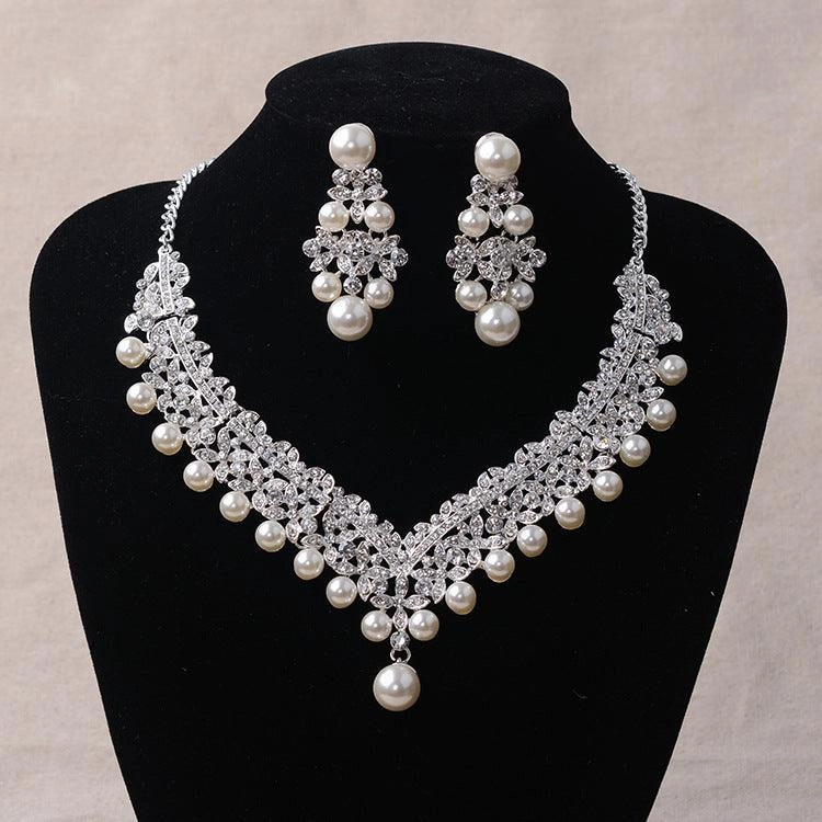 Imitation Pearl Necklace Earrings Two-piece Set