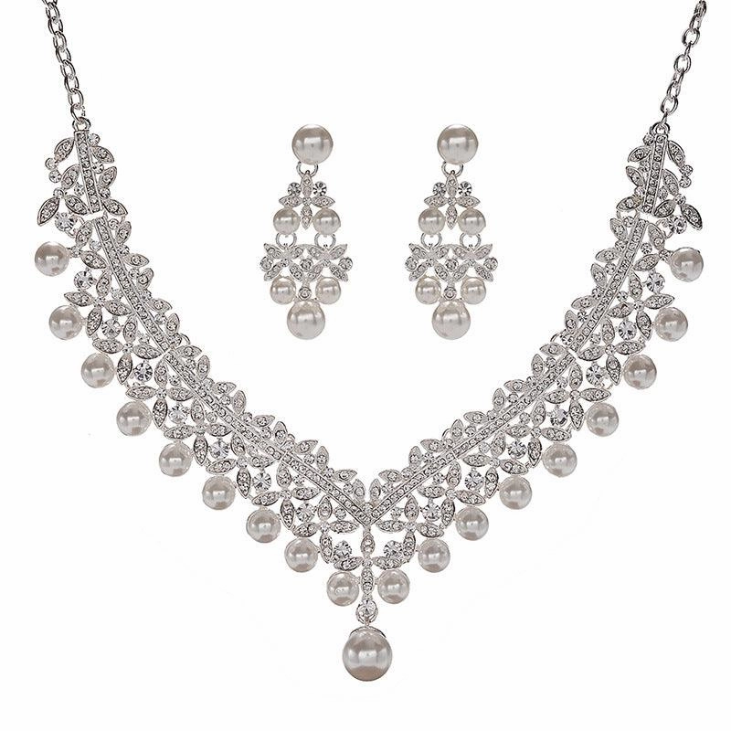 Imitation Pearl Necklace Earrings Two-piece Set