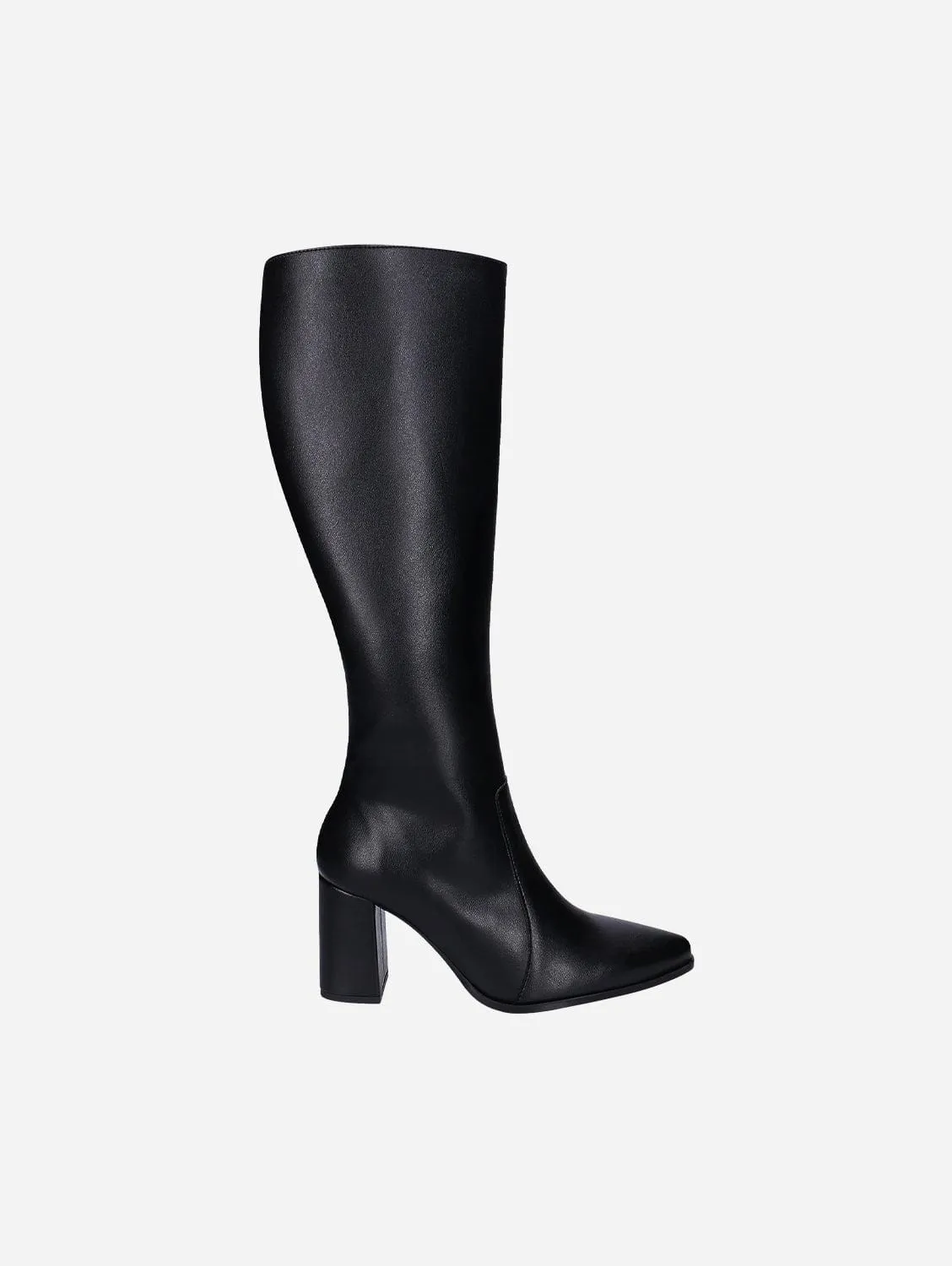 Iona Damen Apfel-Leder High Heel Knie-Stiefel Vegan | Schwarz