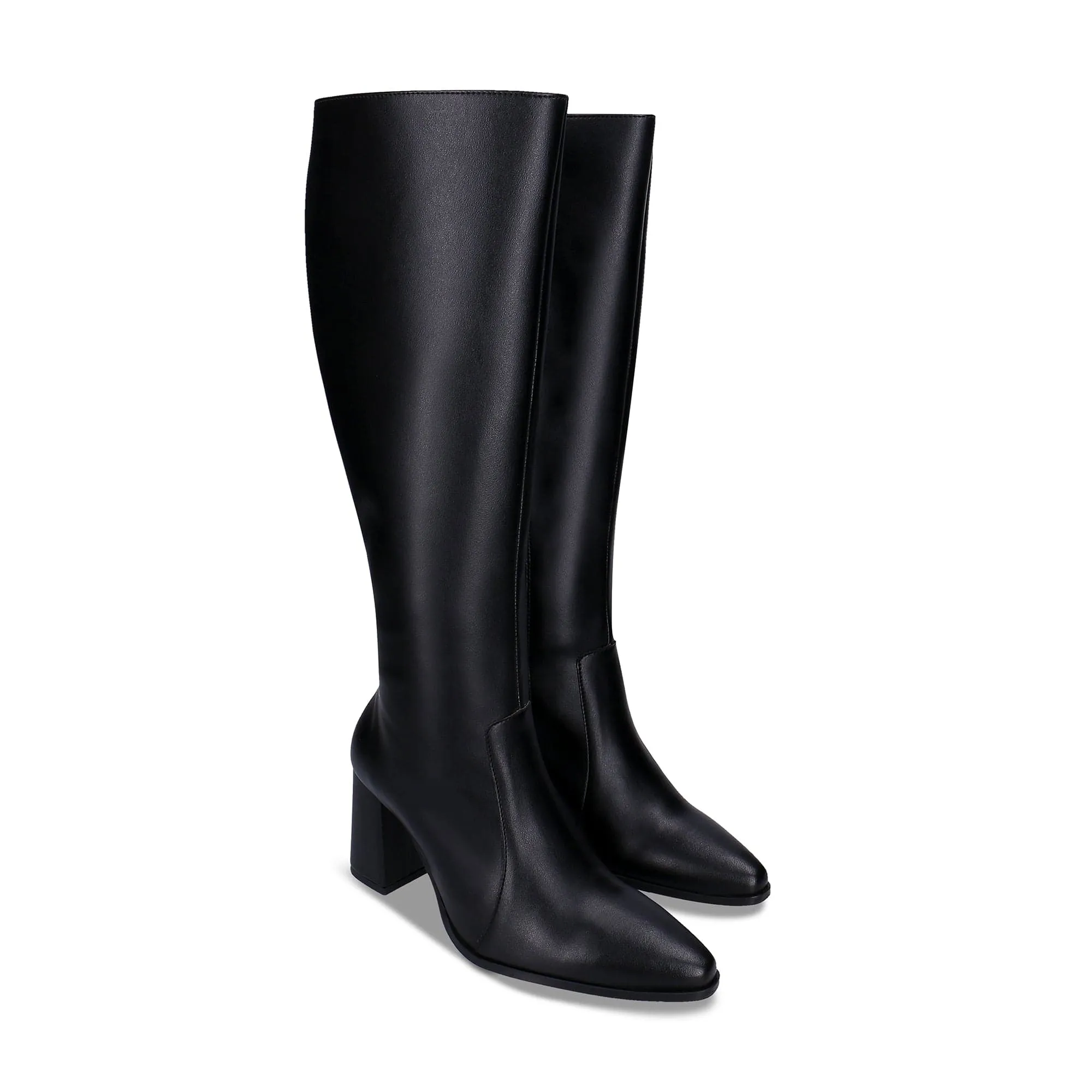 Iona Damen Apfel-Leder High Heel Knie-Stiefel Vegan | Schwarz