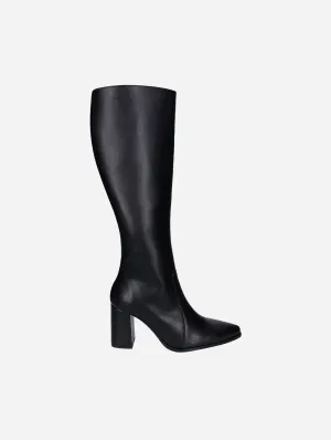Iona Damen Apfel-Leder High Heel Knie-Stiefel Vegan | Schwarz